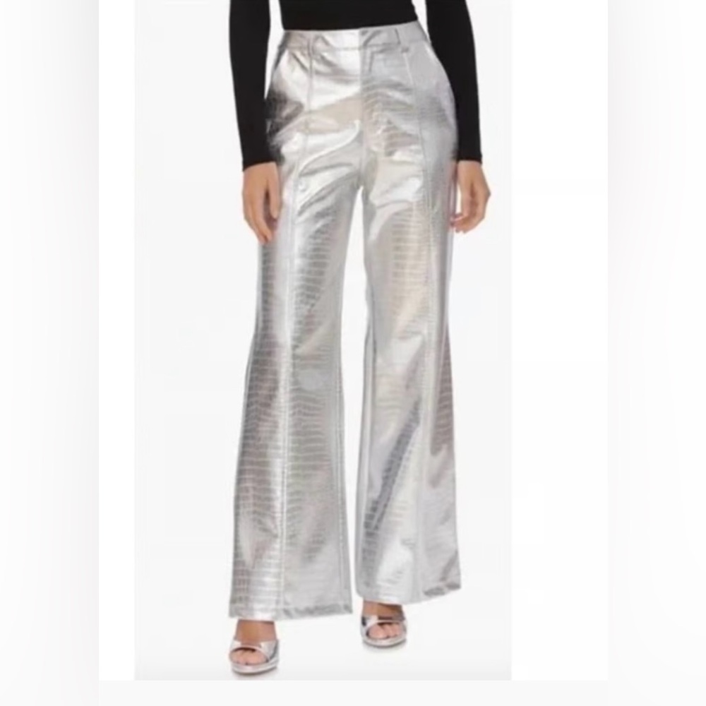 Avec Les Filles Metallic Silver Flare Pants